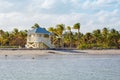 Beautiful Crandon Park Beach located in Key Biscayne in Miami, Florida, USA. Palms, white sand and security house Royalty Free Stock Photo