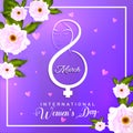 Beautiful Creative Number of Eight with Woman Face and Venus Sign, White Flower Decorated for 8th March, Royalty Free Stock Photo