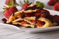 Beautiful crepes with fresh strawberries close-up Royalty Free Stock Photo
