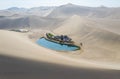 Beautiful crescent lake from above in dunhuang