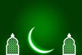 Beautiful crescent moon with green gradient copy space background design for eid