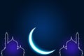 Beautiful crescent moon with beautiful mosque icon copy space background design for eid