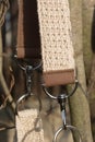 Beautiful crocheted hand made handle of light brown handbag