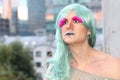 Beautiful crossdresser with green hair Royalty Free Stock Photo