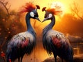 Ai Generated illustration Wildlife Concept of Beautiful Crowned Crane Birds Royalty Free Stock Photo