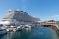 Beautiful cruise ship from Norwegian cruise lines in harbor of Seattle on a sunny day