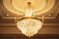 Beautiful crystal chandelier in ball room Royalty Free Stock Photo