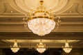 Beautiful crystal chandelier in ball room Royalty Free Stock Photo