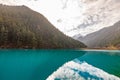 Beautiful crystal clear water lake view in Jiuzhaigou Royalty Free Stock Photo