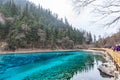 Beautiful crystal clear water lake view in Jiuzhaigou Royalty Free Stock Photo