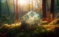 Beautiful crystal in forest. generative ai.