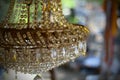 Beautiful crystal and glass stone bright lamp hanging closeup view focused decorative fashion lamp