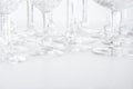 Empty crystal glasses on white table, drinking glass Royalty Free Stock Photo