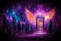 Beautiful crystal heaven. Crystal gate with wings. Digital art