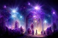 Beautiful crystal heaven. Crystal gate with crystals. Crystal kingdom. Digital art