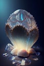Beautiful crystal seashell on a dark background. 3d rendering