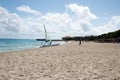 The beautiful cuban beach of Varadero. Catamaran, horizon.