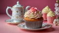 Beautiful cupcake with cream and flowers