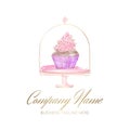 Beautiful Cupcake in Muffin Cake Holder. Watercolor Logo