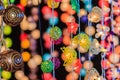 Beautiful curtain line of LED lighting with bokeh at night. Abstract line of LED light bokeh defocused background. Colorful decor Royalty Free Stock Photo