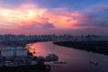 Beautiful curve of the chao phraya river in the evening time. Good time for waiting the sunset last light of the day Royalty Free Stock Photo