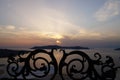 Beautiful curved steel with sunset in background, Santorini,Greece. Royalty Free Stock Photo