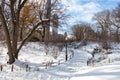 Beautiful Empty Winter Steps up a Hill at Central Park Covered with Snow in New York City Royalty Free Stock Photo