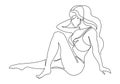 Beautiful curvy female body one line art illustration. Minimalistic linear female figure.