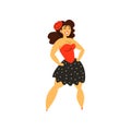 Beautiful curvy, overweight brunette girl in dress, plus size woman pinup model vector Illustration Royalty Free Stock Photo