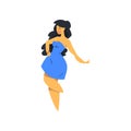 Beautiful curvy, overweight brunette girl with long hair in blue dress, plus size woman pinup model vector Illustration Royalty Free Stock Photo