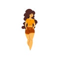 Beautiful curvy, overweight brunette girl with long hair, plus size woman pinup model vector Illustration