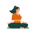 Beautiful curvy young woman with closed eyes sitting in lotus position meditating. Stress management body positivity self-love Royalty Free Stock Photo