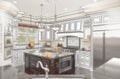 Beautiful Custom Kitchen Design Drawing with Ghosted Photo Behind