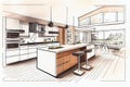 Beautiful Custom Kitchen Design Drawing and Gradated Photo Combination.