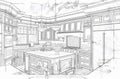 Beautiful Custom Kitchen Design Line Drawing Details