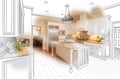 Beautiful Custom Kitchen Drawing and Photo Combination on White.