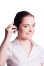 Beautiful customer service operator woman with headset Royalty Free Stock Photo