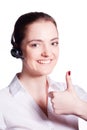 Beautiful customer service operator woman with headset Royalty Free Stock Photo