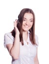 Beautiful customer service operator woman with headset Royalty Free Stock Photo
