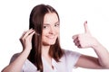 Beautiful customer service operator woman with headset Royalty Free Stock Photo