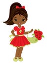 Beautiful Cute African American Girl Holding Basket of Red Poppies. Vector Black Girl with Poppies Royalty Free Stock Photo