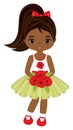 Beautiful Cute African American Girl Holding Bouquet of Red Poppies. Vector Black Girl with Poppies Royalty Free Stock Photo