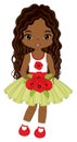 Beautiful Cute African American Girl Holding Bouquet of Red Poppies. Vector Black Girl with Poppies Royalty Free Stock Photo