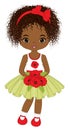 Beautiful Cute African American Girl Holding Bouquet of Red Poppies. Vector Black Girl with Poppies Royalty Free Stock Photo