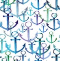 Beautiful cute artistic graphic lovely summer sea fresh marine blue anchors different shapes and colors pattern