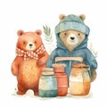 Cute cartoon bears baby watercolor. kawaii. digital art. concept art. isolated on a white background Royalty Free Stock Photo
