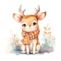 Cute cartoon fawn baby watercolor. kawaii. digital art. concept art. isolated on a white background Royalty Free Stock Photo