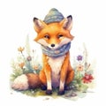 Cute cartoon fox baby watercolor. kawaii. digital art. concept art. isolated on a white background Royalty Free Stock Photo