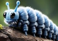 Beautiful cute blue caterpillar on a sheet