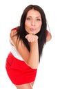 Beautiful cute brunette blowing you kiss isolated Royalty Free Stock Photo